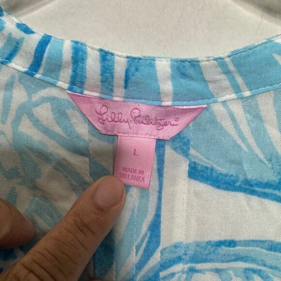 Lilly Pulitzer Sarasota Tunic Dress Blue White Swirl Print Rayon Size L - Picture 8 of 15